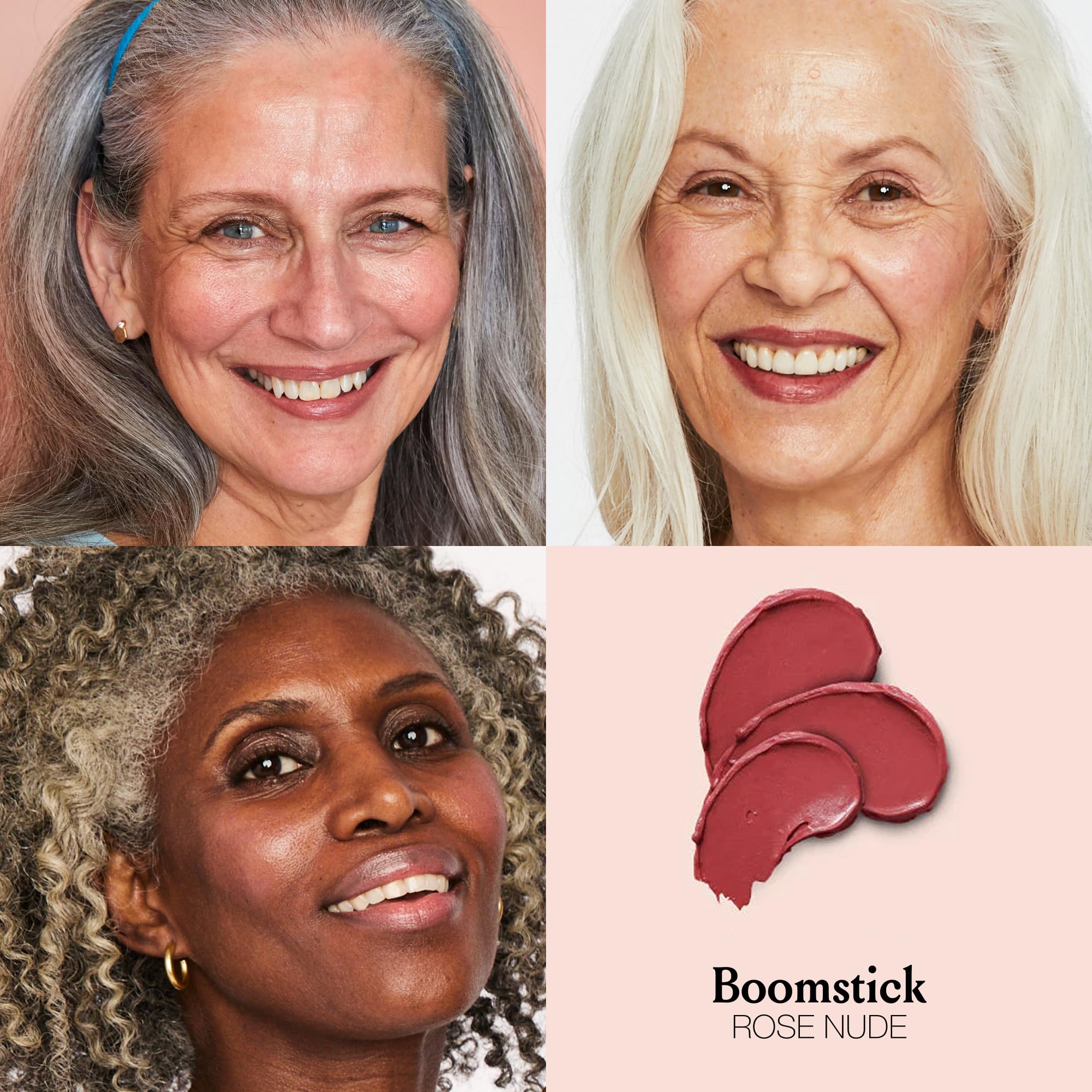 Boomstick Rose Nude - Rubor en crema todo en uno para mejillas, ojos y labios, larga duración, mezcla de maquillaje para piel madura, tinte de labios y mejillas sin crueldad animal con beneficios para