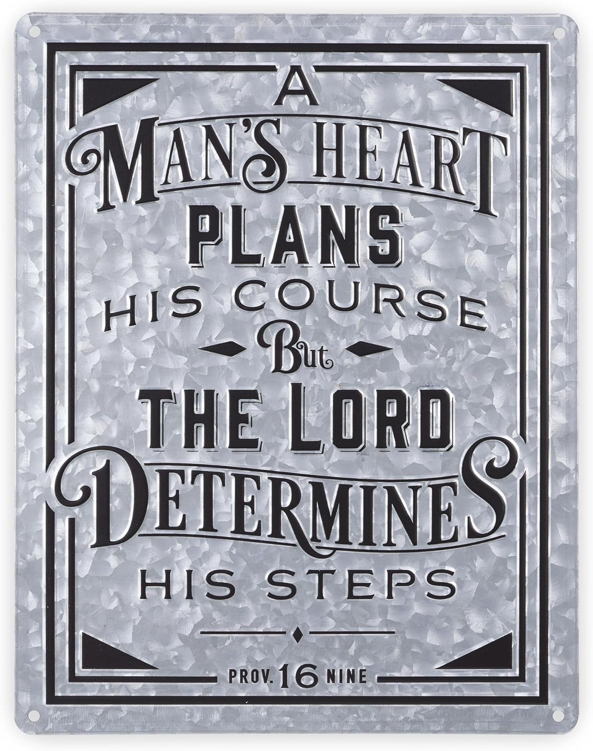 Christian Art Gifts - Christian at Gifts Wall Art Home Décor A Man's Heart - Proverbs 16:9 Bible Verse Inspirational Wall Plaque Vintage Metal, 14 x 18 Inches