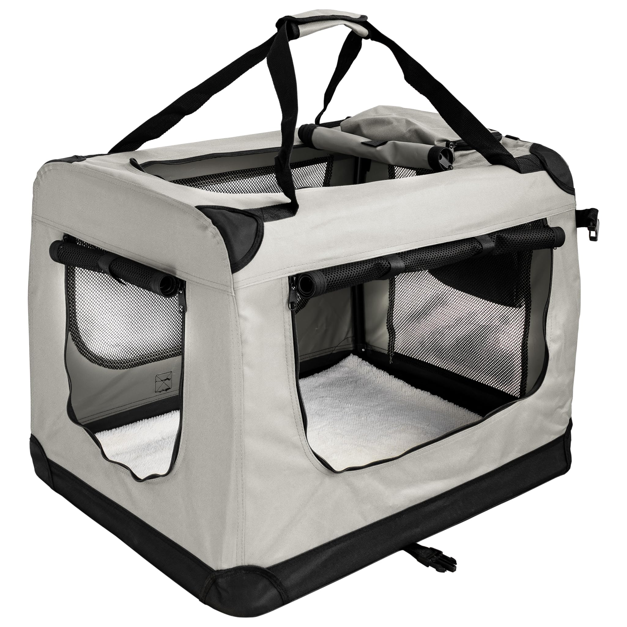 Trasportino pieghevole per cani, taglia L, 70 x 52 x 51 cm, beige, per il trasporto di gatti, cani, conigli, grandi e piccoli, per auto Petigi