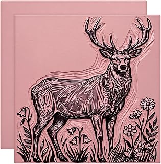 FunooFuno 11.75'' x 11.75'' 2 Pack Pink Rubber Linoleum Carving Blocks for Printmaking, 0.24'' Thick Linocut Soft Rubber Carving Block for Stamp Making Supplies Craft Materials DIY Artists Beginner