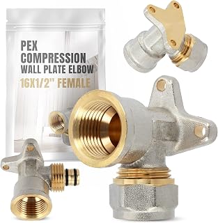 Codo PEX con arandela de pared 16 x 1/2" IG - Calefacción de agua - Pieza en V - Montaje de tornillo - Placa de compresión