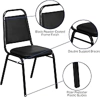 Vista 4 de EMMA + OLIVER Silla de Banquete Apilable con Respaldo Trapezoidal de Vinilo, Silla Multiusos Apilable con Asiento y Respaldo Acolchados, Negro