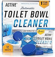 ACTIVE Automatic Blue Gel Toilet Tank Cleaner Tablets - Septic-Safe Hard Water Stain Remover, Odor Eliminator, Fresh Scent, 12-Pack