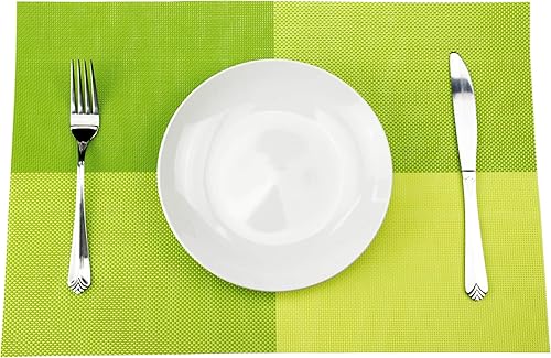 Miniatura 8 de GEFEII Manteles individuales de vinilo tejido de PVC de lujo, antideslizantes, resistentes al calor, color verde, para cocina, comedor, fiesta,