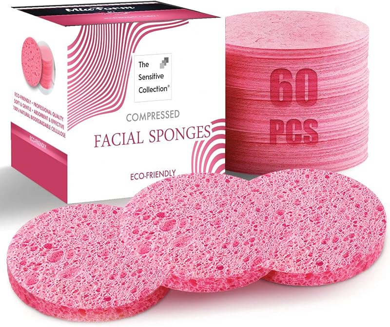 Esponjas faciais comprimidas redondas rosa, celulose, pacote com 60