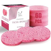 60-Count Compressed Facial Sponges, 100% Natural Cosmetic Spa Sponges for Facial Cleansing, Exfoliating Mask Pink Round
