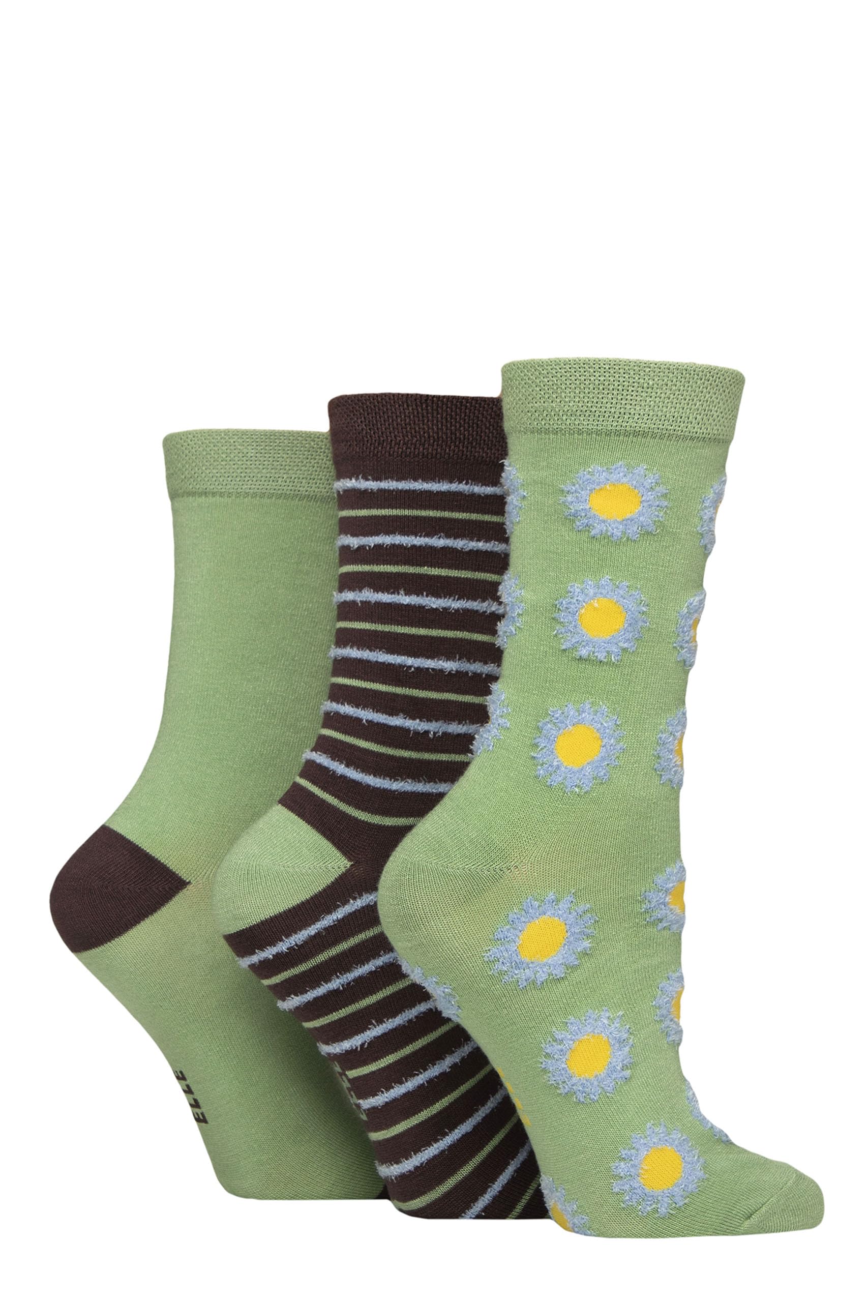 Elle Women's Aster Feather Textured Socks - Patterned, Plain, Spotty And Striped Soft Breathable Bamboo In A Multipack Of 3 Pairs Size 4-8 (Uk, Numeric, 4, 8, Regular, Regular, )