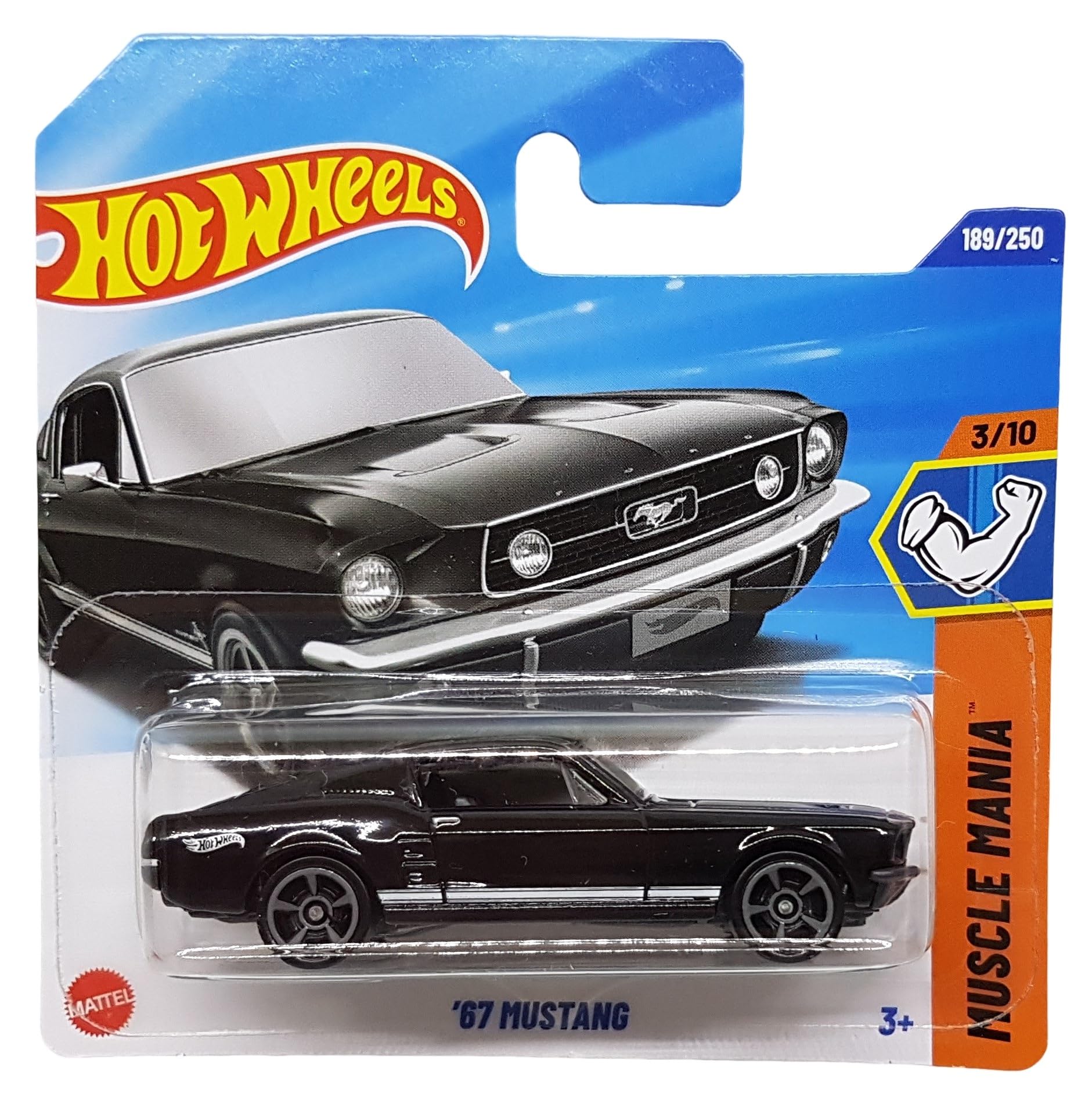 Hot Wheels '67 Mustang, Muscle Mania Series, 3/10, Black Die-Cast Model Car(short card)