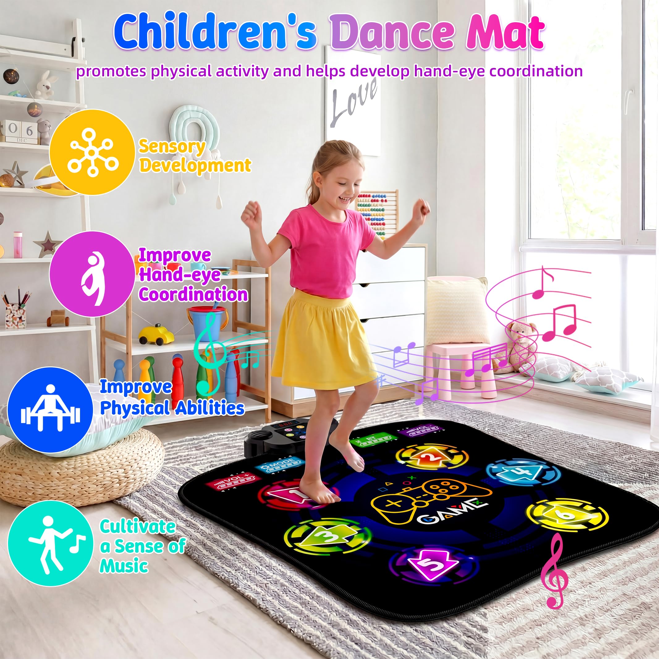 Tappetino da ballo, ritmo step dance, gioco sfida, con luci LED, volume regolabile, musica integrata, nero