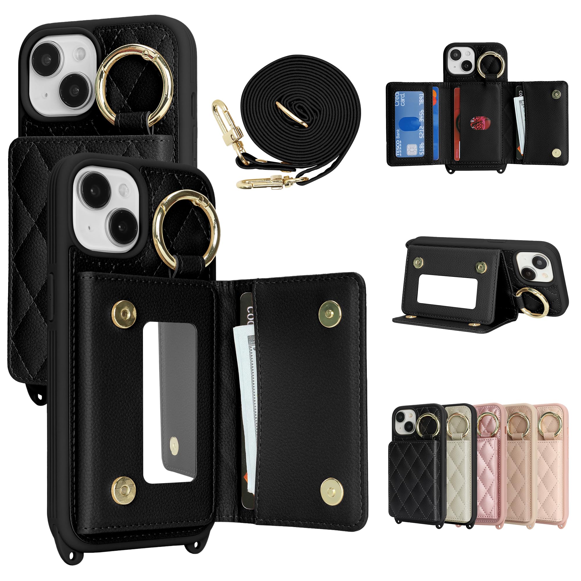 【iphone15】取り外し可能!! カード収納可能スマホケース　ブラック Amazon.co.jp: CLICSUN iPhone 15 Plus 用 ケース ショルダー 背面