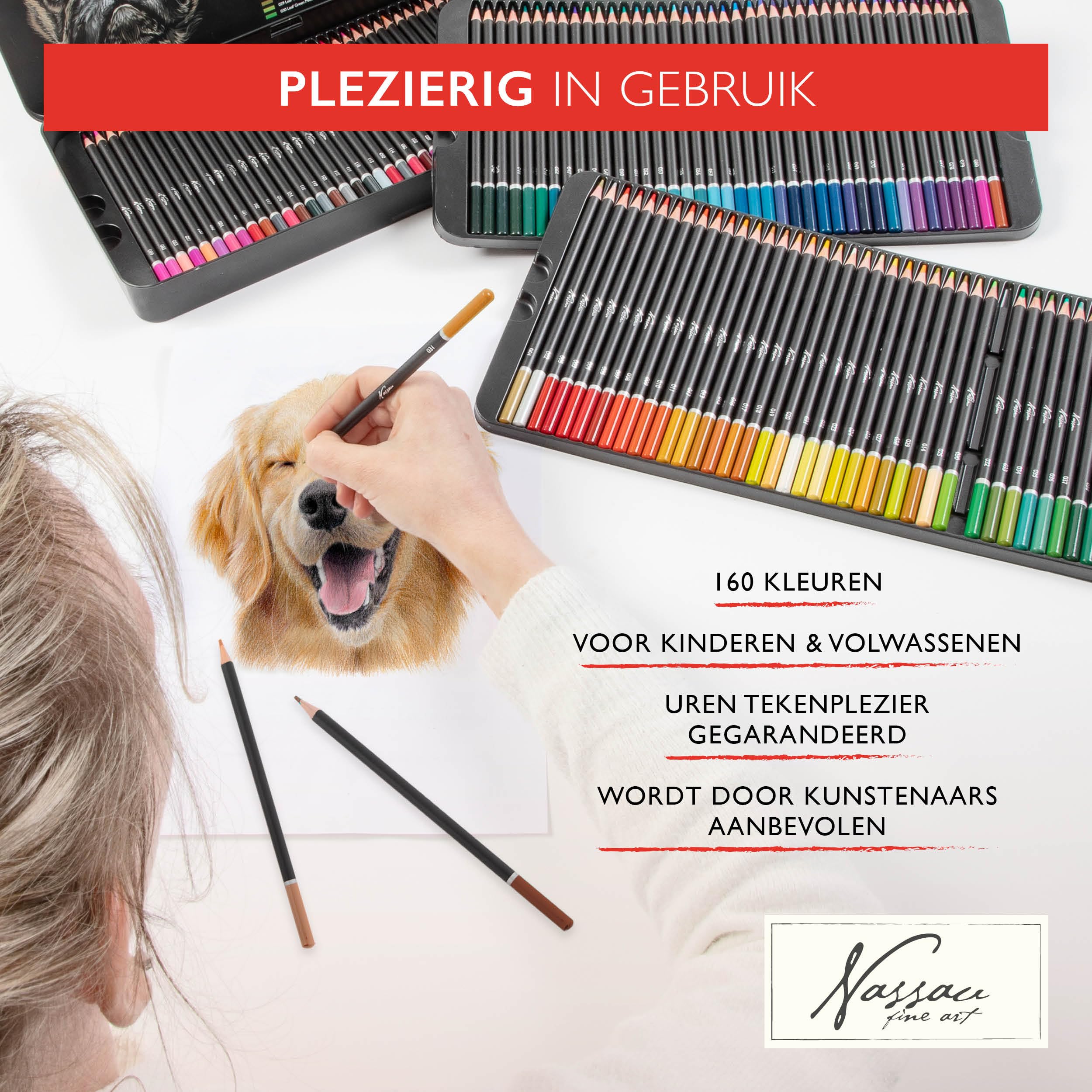 VAN NASSAU FINE ART Professional 160-teilige Buntstifte set in einer Präsentationsbox aus Blech | Holzstifte Zeichenset | Hochwertige Farbminen | für Kinder und Erwachsene