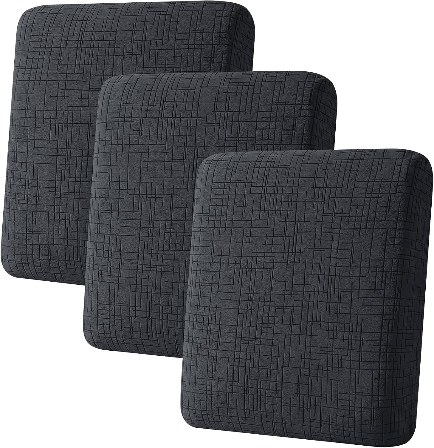 Stretch Couch Cushion Covers, 3 Piece Sofa Seat Slipcovers for Pets, Non Slip Sofa Seat Cover Washable Washable, Soft Thick, with Elastic Bottom(3 Piece Sofa Cushion Covers, Charcoal Gray)