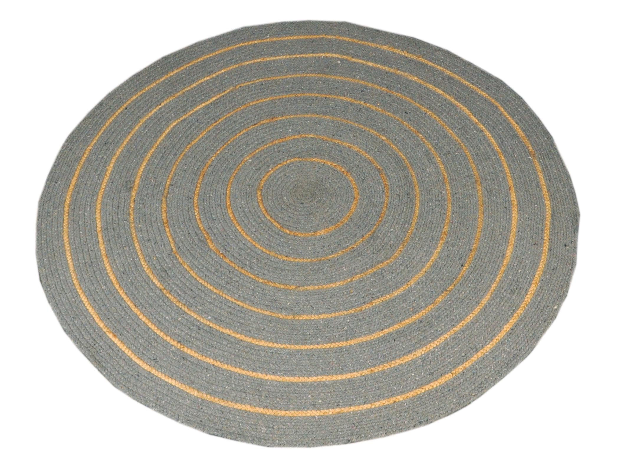 Atout Ciel - Alfombra Redonda (80 cm, algodón Trenzado, Efecto Yute Rayado), Color Gris