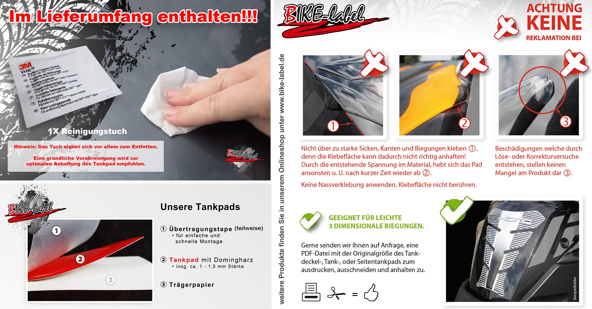 BIKE-label Tampon De Réservoir 3D Protection Peinture Universelle Pour Moto Noir 501682-VA