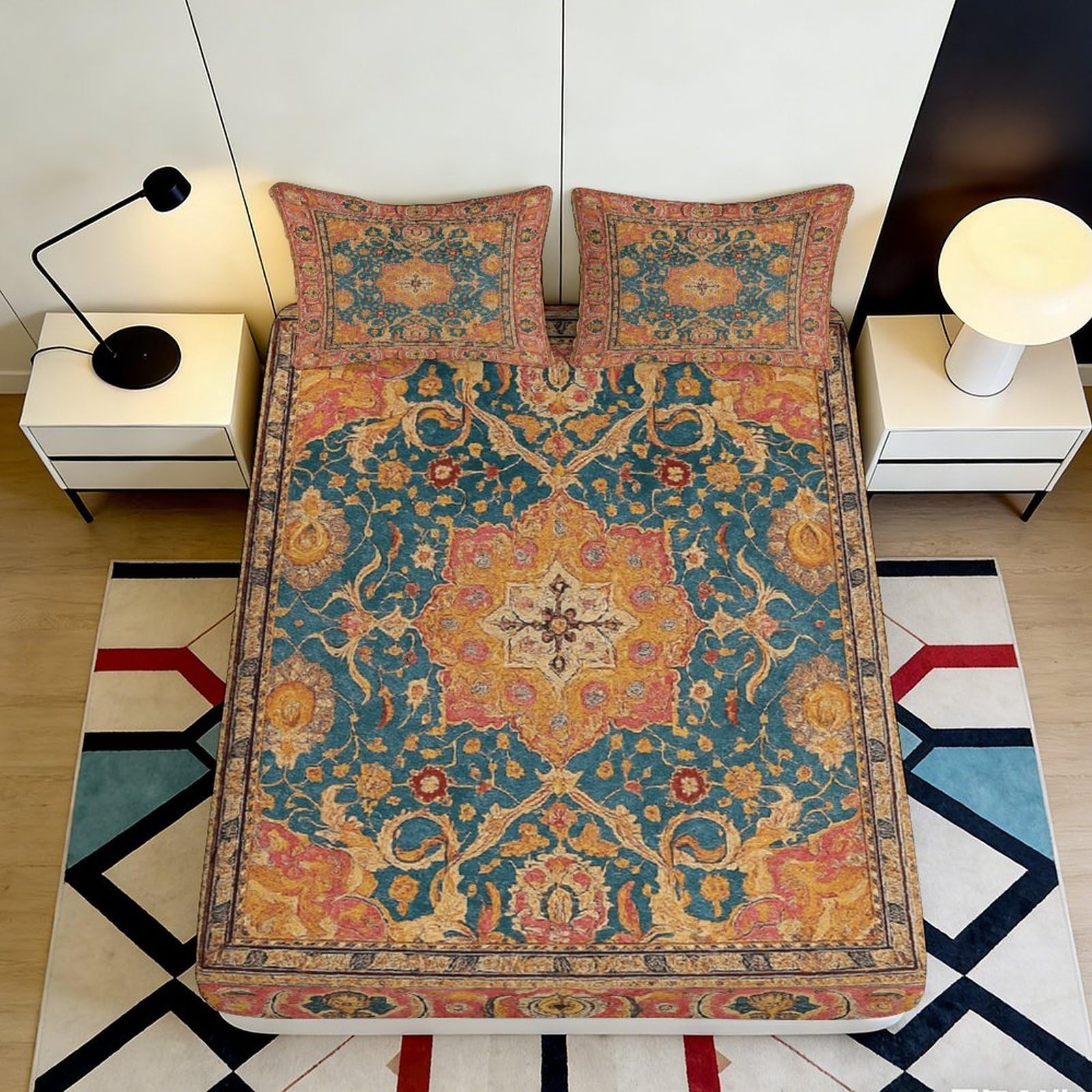 Pnayamiorkfel Style-6 3D Printed Vintage Persian Fitted Sheet Microfiber Soft Breathable Ornate Mandala Mattress Cover For Bedroom Dorm Decor 90X200x25cm