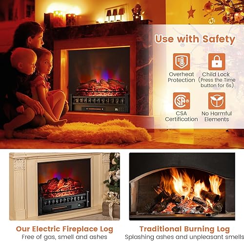 Miniatura 7 de ORALNER Calentador eléctrico de leña de 26 pulgadas, juego de troncos eléctrico de cuarzo infrarrojo con control remoto y temporizador de 8 horas,