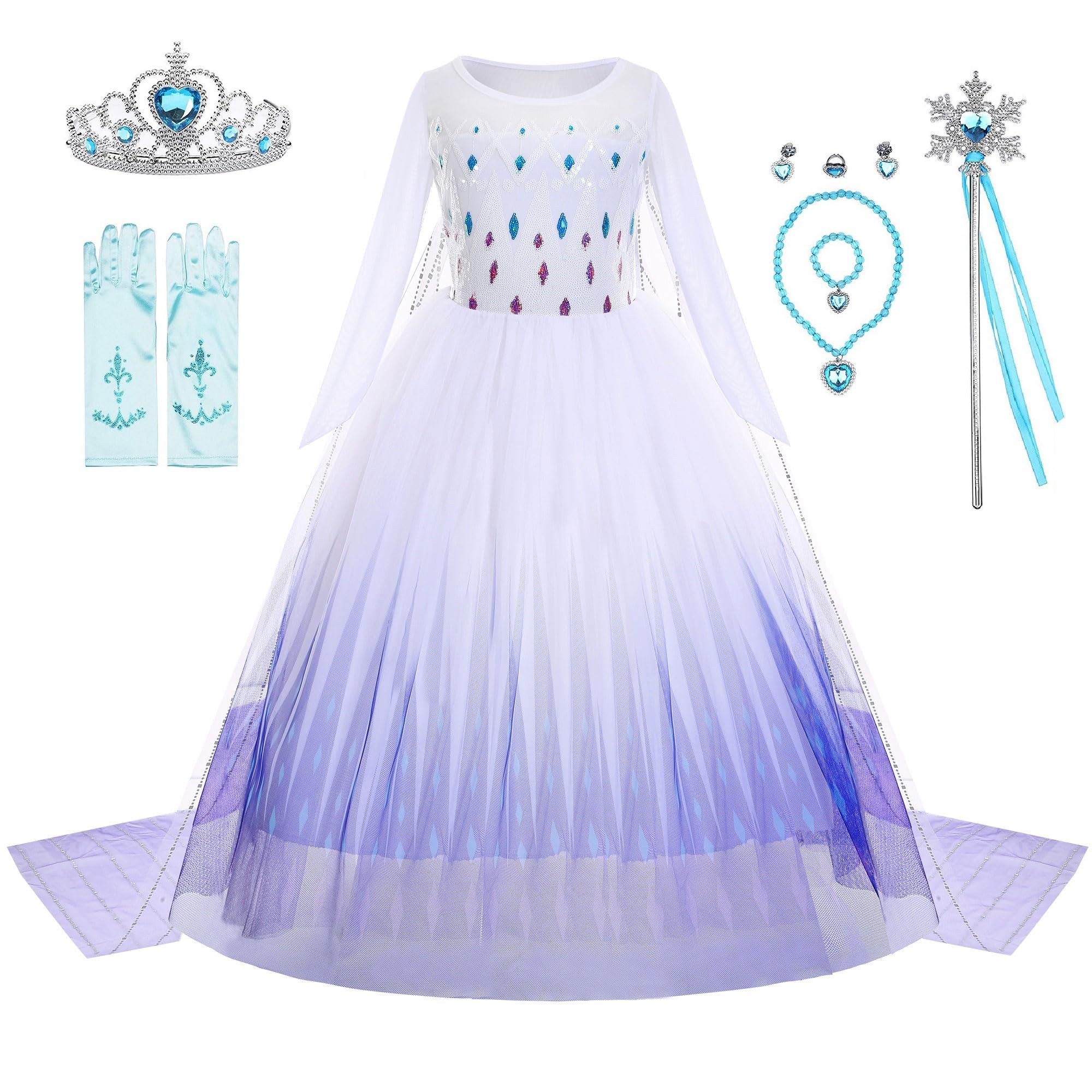 LURLEEZ Elsa Costume For Girls, Princess Elsa Dress For Toddler Girl 3-8 Frozen Elsa Dress For Role Play Birthday Halloween