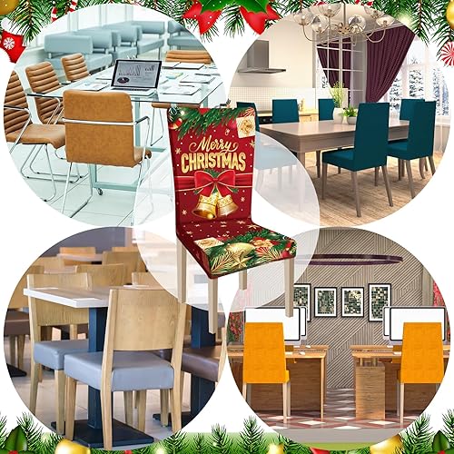 Miniatura 7 de Ganeen 6 fundas navideñas para sillas de Navidad, cubierta trasera para silla, funda elástica para asiento de Navidad, lavable, para comedor,
