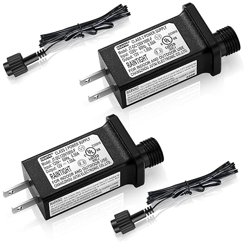 2 fuentes de alimentación clase 2 con 2 cables de extensión LED de repuesto para cadena de luces de Navidad, controlador LED IP44, transformador de