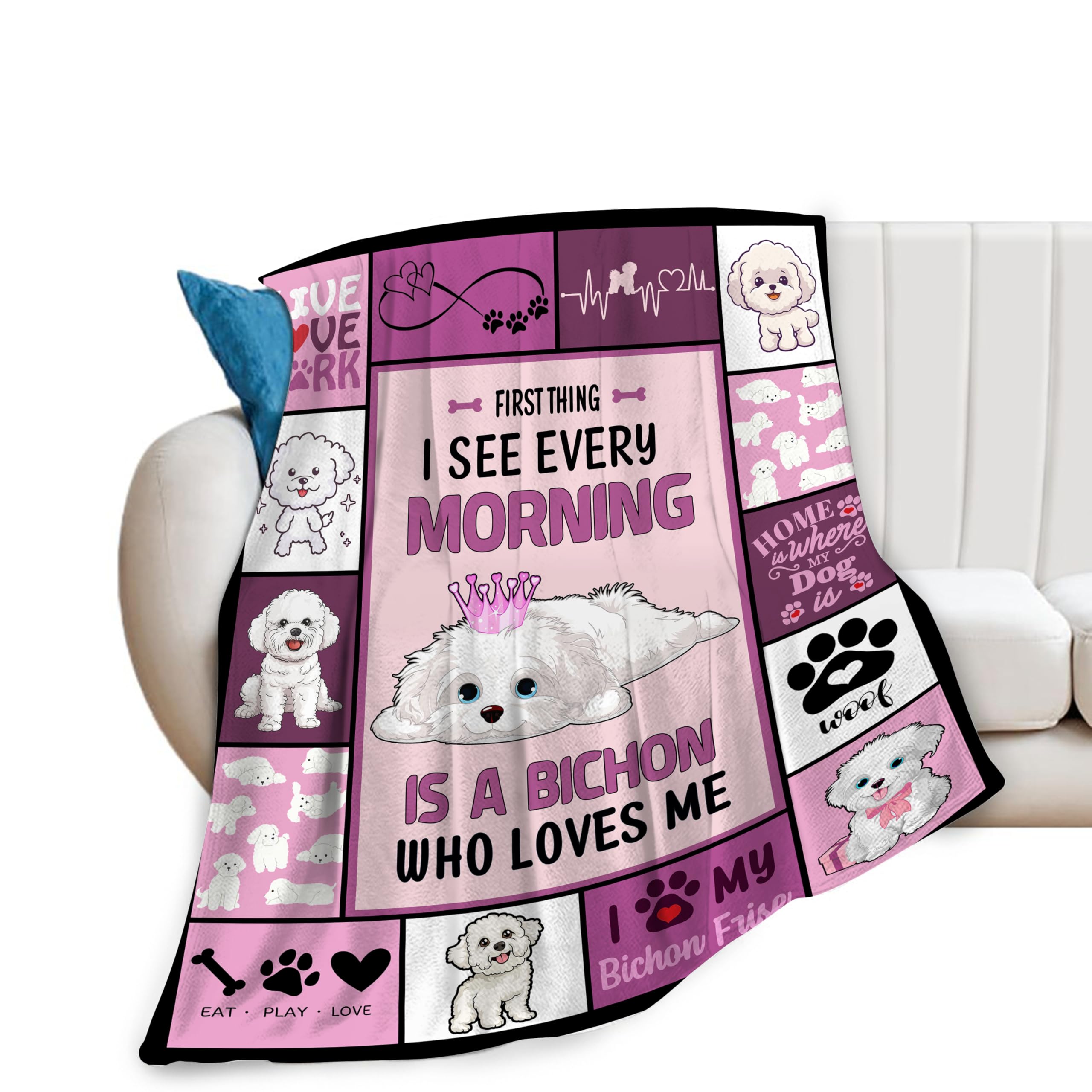 Bichon Frise Blanket Dog Throw Blanket Cozy Fleece Flannel Plush Bedding Bichon Frise Gifts Stuff for Men Women Boys Teen Girls Kids for Couch Sofa Bed Decor 40"X50"