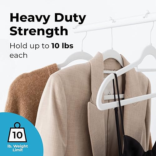 Miniatura 4 de Fontaines - Perchas antideslizantes de terciopelo blanco y blanco, paquete de 50 unidades, ultra delgadas y ahorran espacio, resistentes con gancho