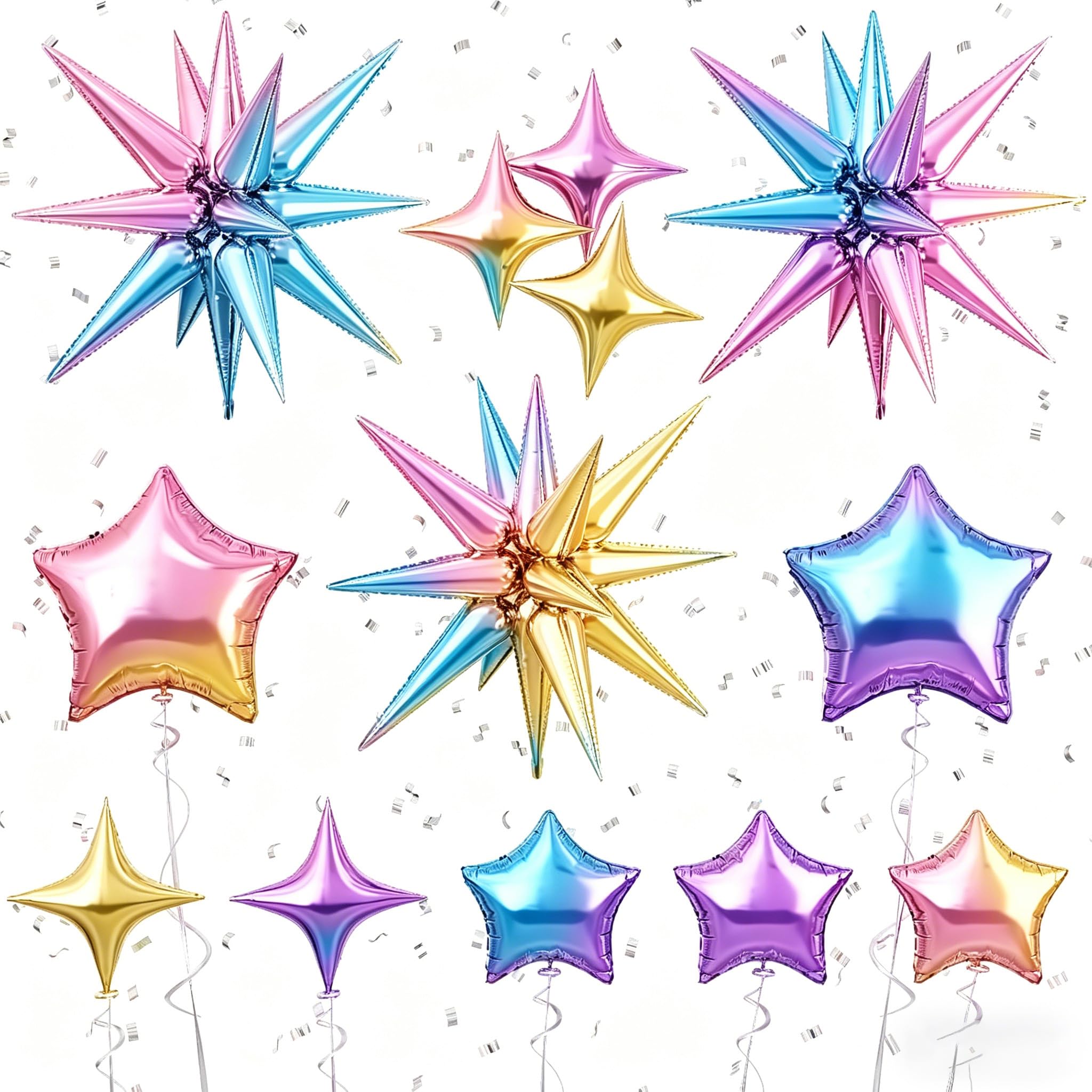 Star Balloons,Foil Balloons,14 Pcs 22 Inch Huge Gradient Iridescent Explosion Foil Star Balloon