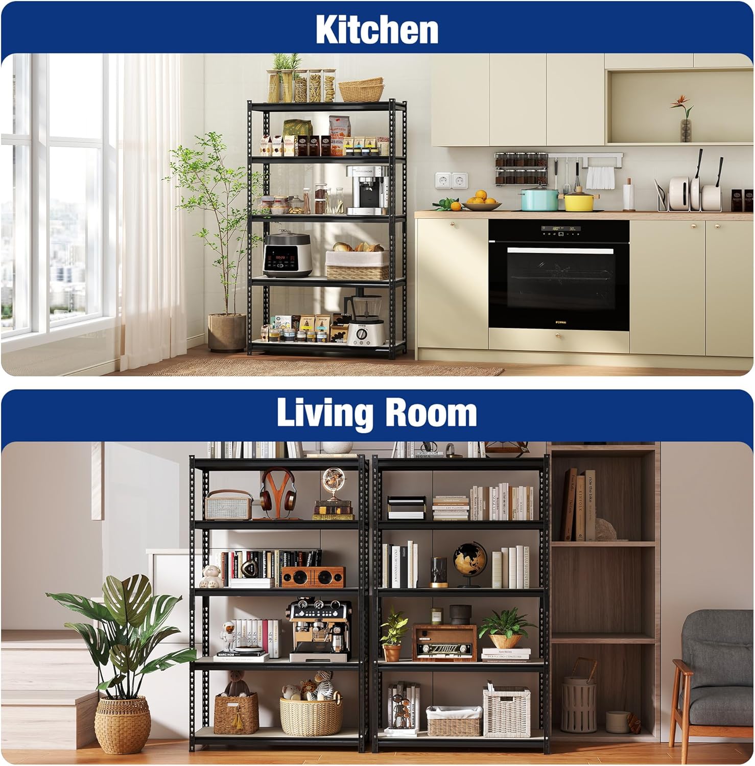 WORKPRO 5-Tier Storage Shelf, 72" H Heavy Duty Adjustable Garage Shelving Unit 2180LBS Capacity, for Basement, Kitchen, Pantry, 35.4”Wx11.8”Dx72”H, Black