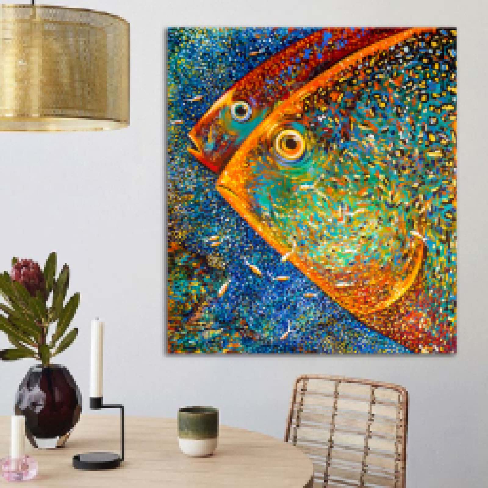 抽象的な魚の絵画 フレーム付き Amazon.co.jp: 抽象的なカラフルな魚の絵のポスターと版画モダン