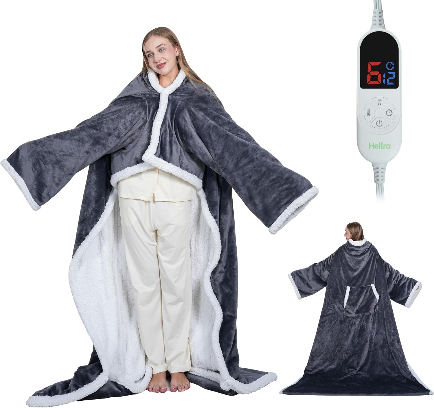 Electric Wearable Heated Blanket Throw, Rapid Heat, 52" x 72" | Large Heating Blanket with Foot Pocket, 6 Heat Levels 12H Auto-Off, Overheating Protection, Warming for Bed Sofa