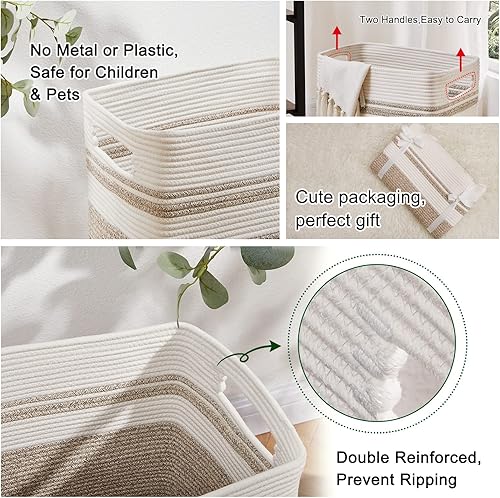 Vista 4 de OIAHOMY Laundry Hamper-Laundry Basket,Tall Cotton Storage Basket with Handles,Decorative Blanket Basket for Living room,Collapsible Large Basket for