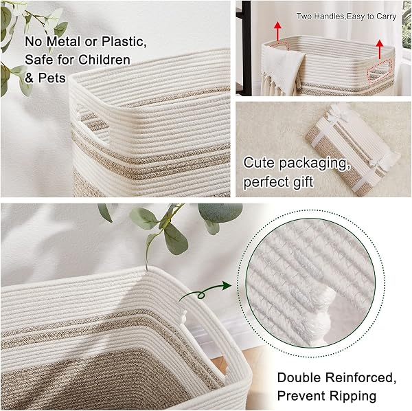 OIAHOMY Laundry Hamper-Laundry Basket,Tall Cotton Storage Basket with Handles,Decorative Blanket Basket for Living room,Collapsible Large Basket for Toys,Pillows,Clothes-16x13x22in-Yellow variegated - 4