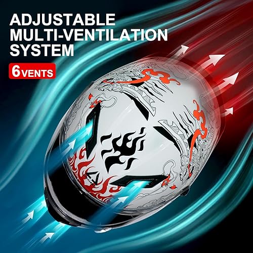 Miniatura 4 de TRIANGLE Cascos de motocicleta de cara completa para adultos, hombres y mujeres, doble visera con protector solar interno aprobado por DOT (blanco