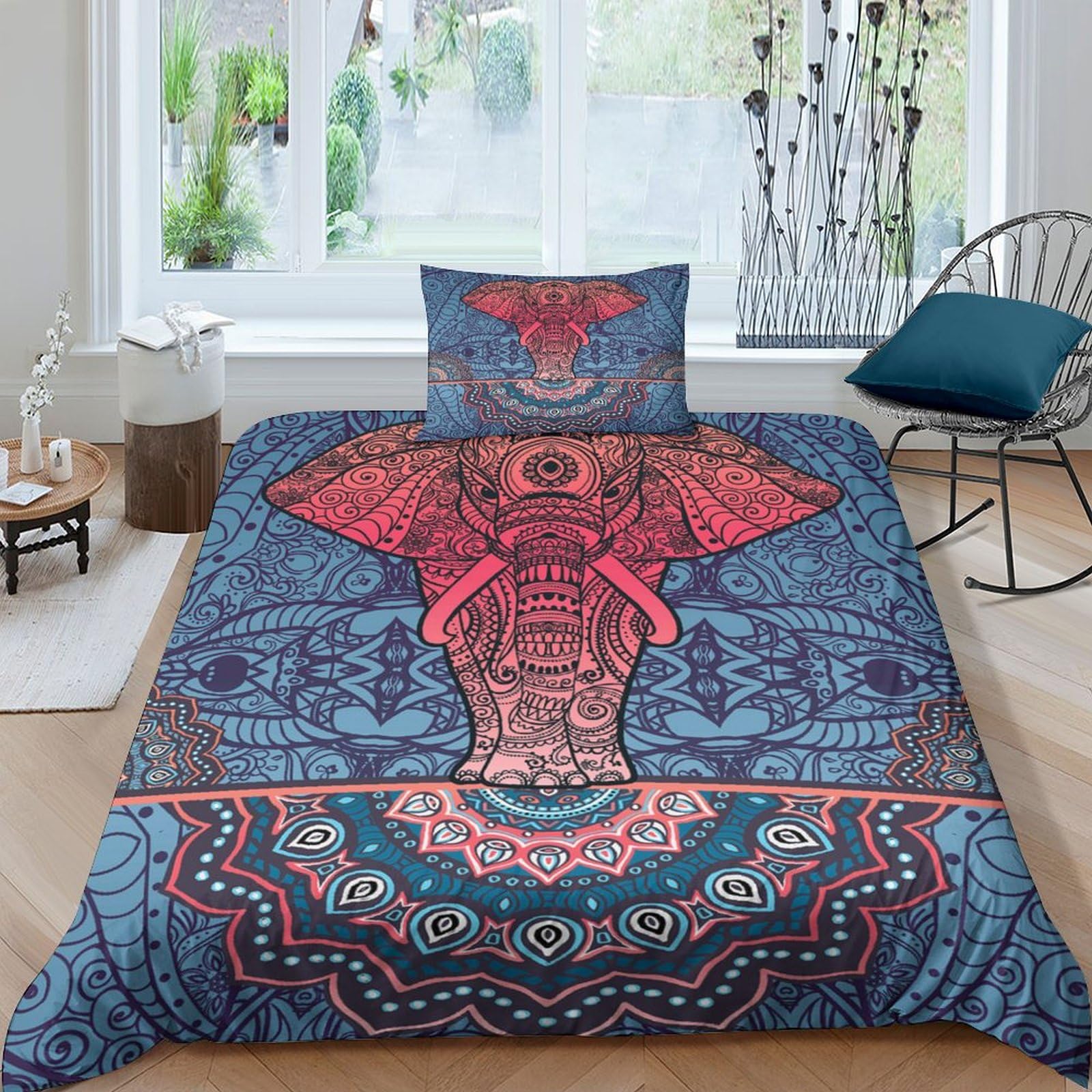 MXRMXR Elephant Duvet Cover Bedding Set 2 piece Set Duvet Cover Quilt Cover Microfiber Polyester Comforter Cover And Pillowcase with Zipper Closure Single（135x200cm）