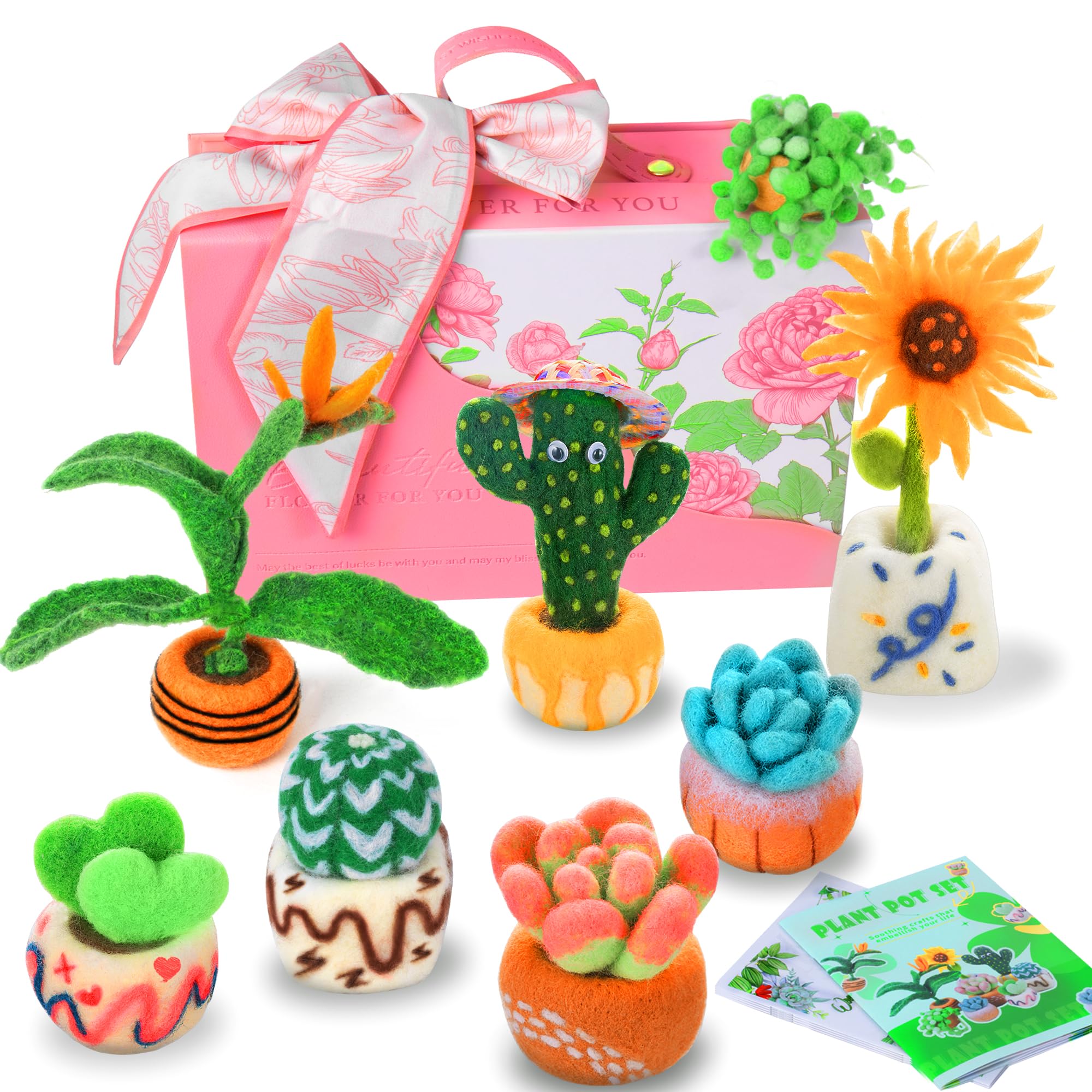 NFAMRZCAR Needle Felting Starter Kit,Needle Felting Kit Cute Plant Needle Felting Kit Wool Felting Kit Including Instructions and Felting Pad Felting