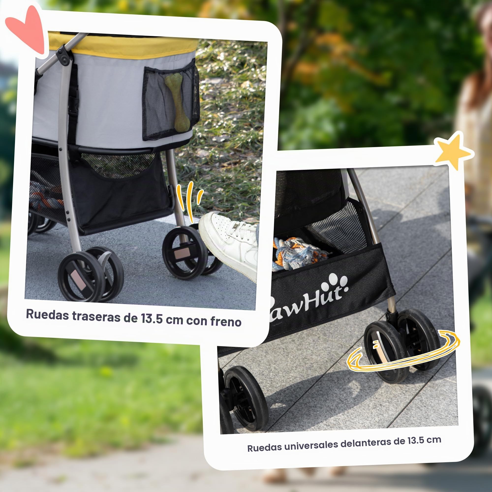 Carrito para perros PawHut, carrito para perros 2 en 1, bolsa de transporte, carrito plegable para perros con cojín, carrito para perros pequeños, gatos, carrito para gatos con 4 ruedas, ventana de