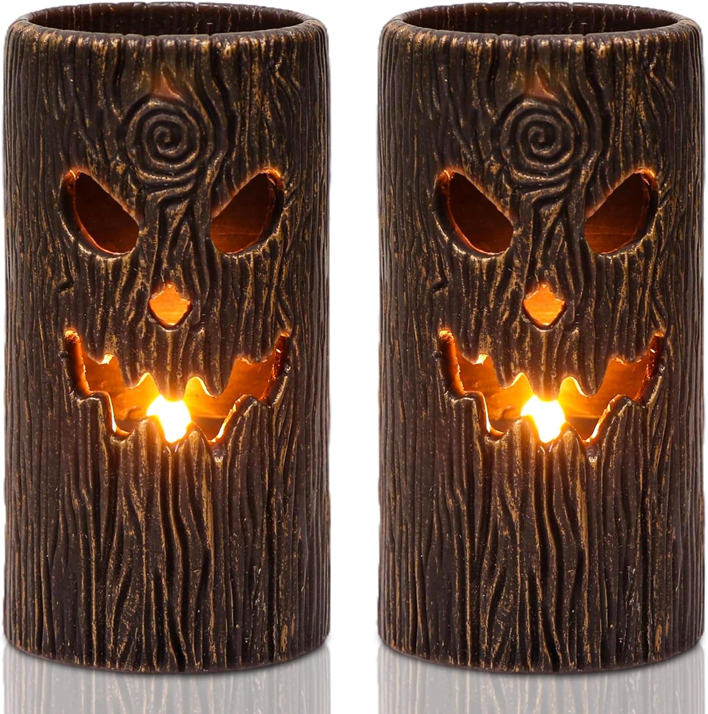 Halloween Hollow Tree Cutout Candle, Flameless Pillar Candles with 6H Timer, Tree Hollow Carved Decorative Candle, Battery Operated LED Candles for Halloween Decor Indoor