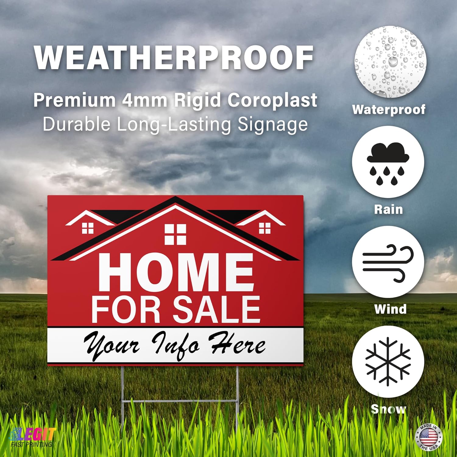 Personalized Home For Sale Yard Sign, Double Sided with Steel H Stake, 24 x 18 inches, Weatherproof Corrugated Plastic, Custom House for Sale Sign, For Sale by Owner Yard Sign