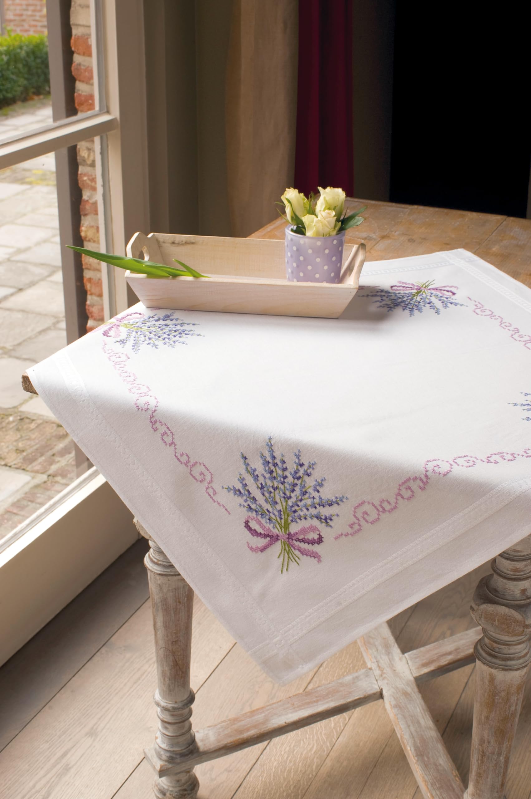 Vervaco "Lavender Tablecloth Embroidery, 100 Percent Cotton, Multi-Colour