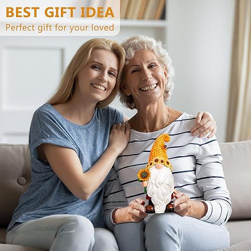 Miniatura 7 de Estatuas de Gnomos de Jardín al Aire Libre - Estatua de Gnomo Girasol con Luces LED Solares para Patio, Césped, Adornos de Jardín - Los Mejores