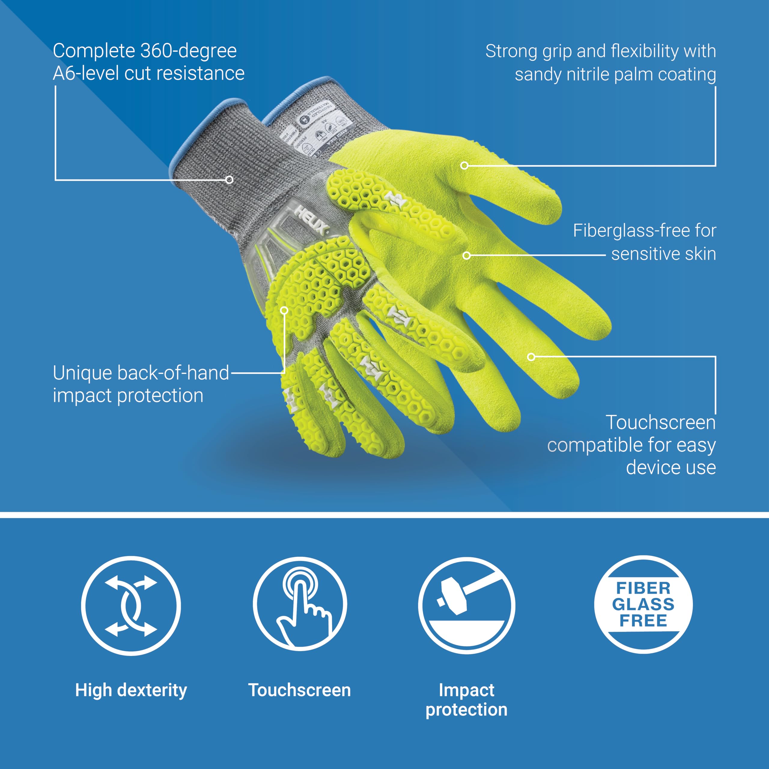 HexArmor Helix 3014IMP Gants de sécurité avec paume revêtue de nitrile résistant aux coupures, résistants aux coupures, pour écran tactile antichoc, taille M