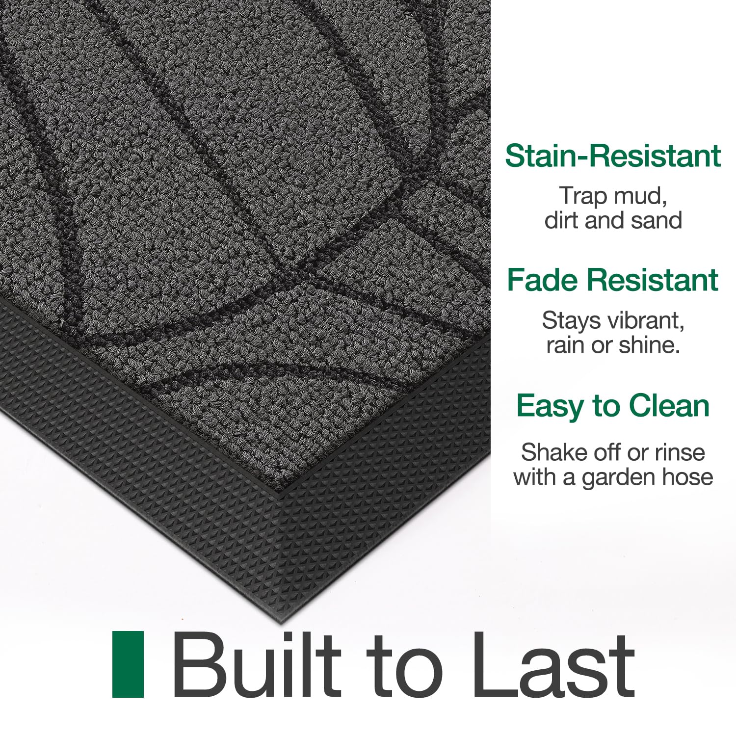 LUMI Grey Embroidered Doormat - Non-Slip Outdoor Mat -7