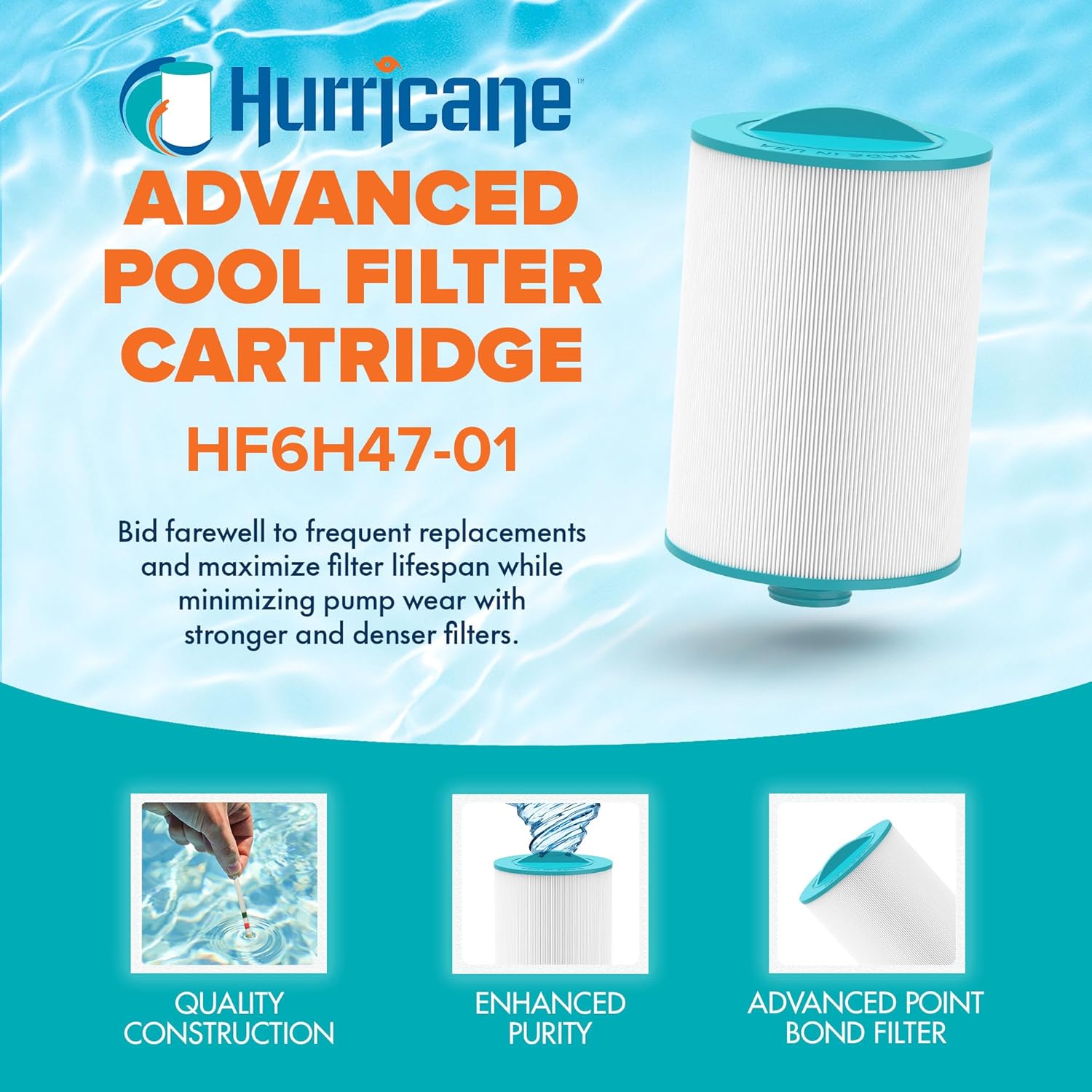 Hurricane Filters 2 Pack HF6H47-01 Advanced Spa Filter Cartridge - Replacement for PTL47W-P4-M, Unicel 6CH-47RA, Filbur FC-0315M, Advanced/LA Spas, Aber Hot Tub