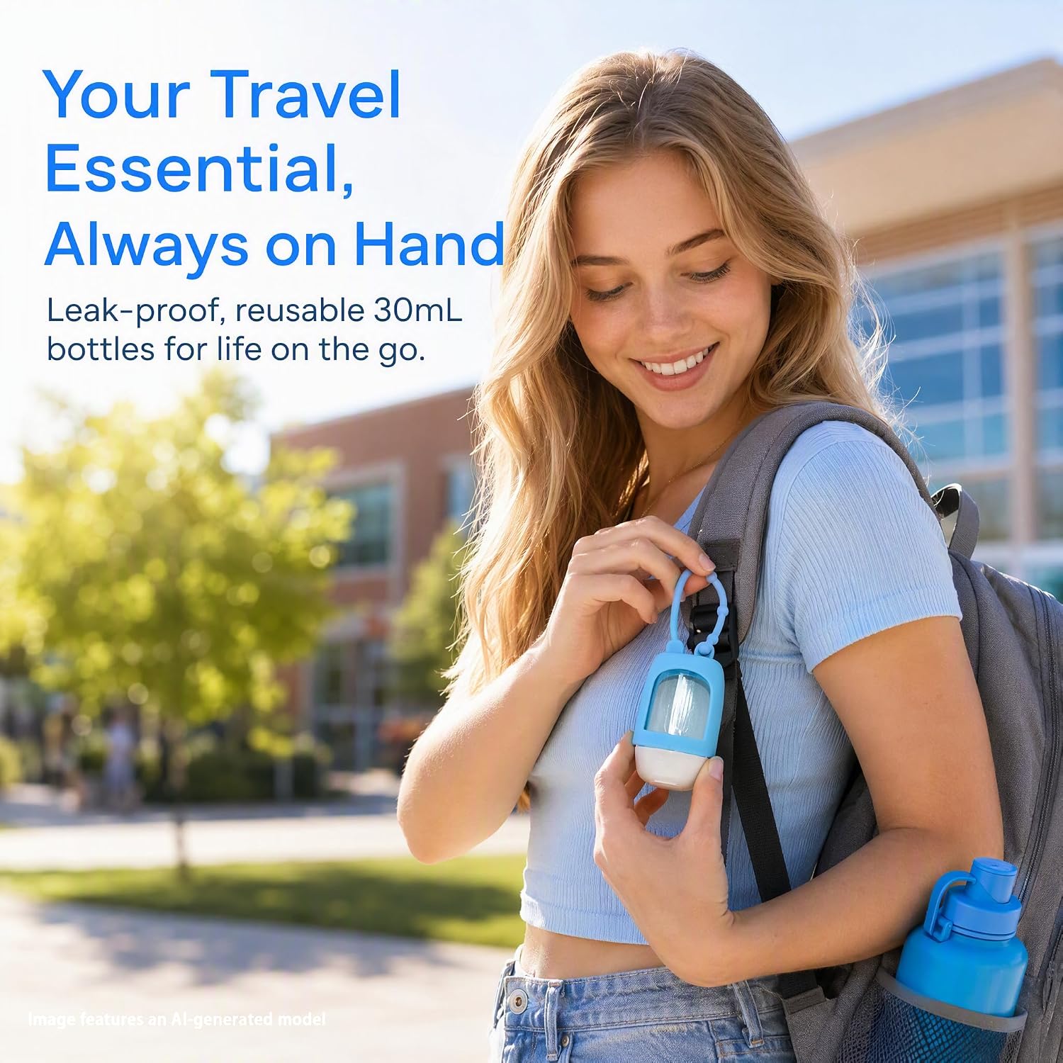 5 Pack Silicone Refillable Travel Bottles, 30ml Portable Squeeze Bottle Containers with Clip for Hand Sanitizer Holder Keychain, Airplane Travel Essentials, 7.88 x 1.77 Inch image 4