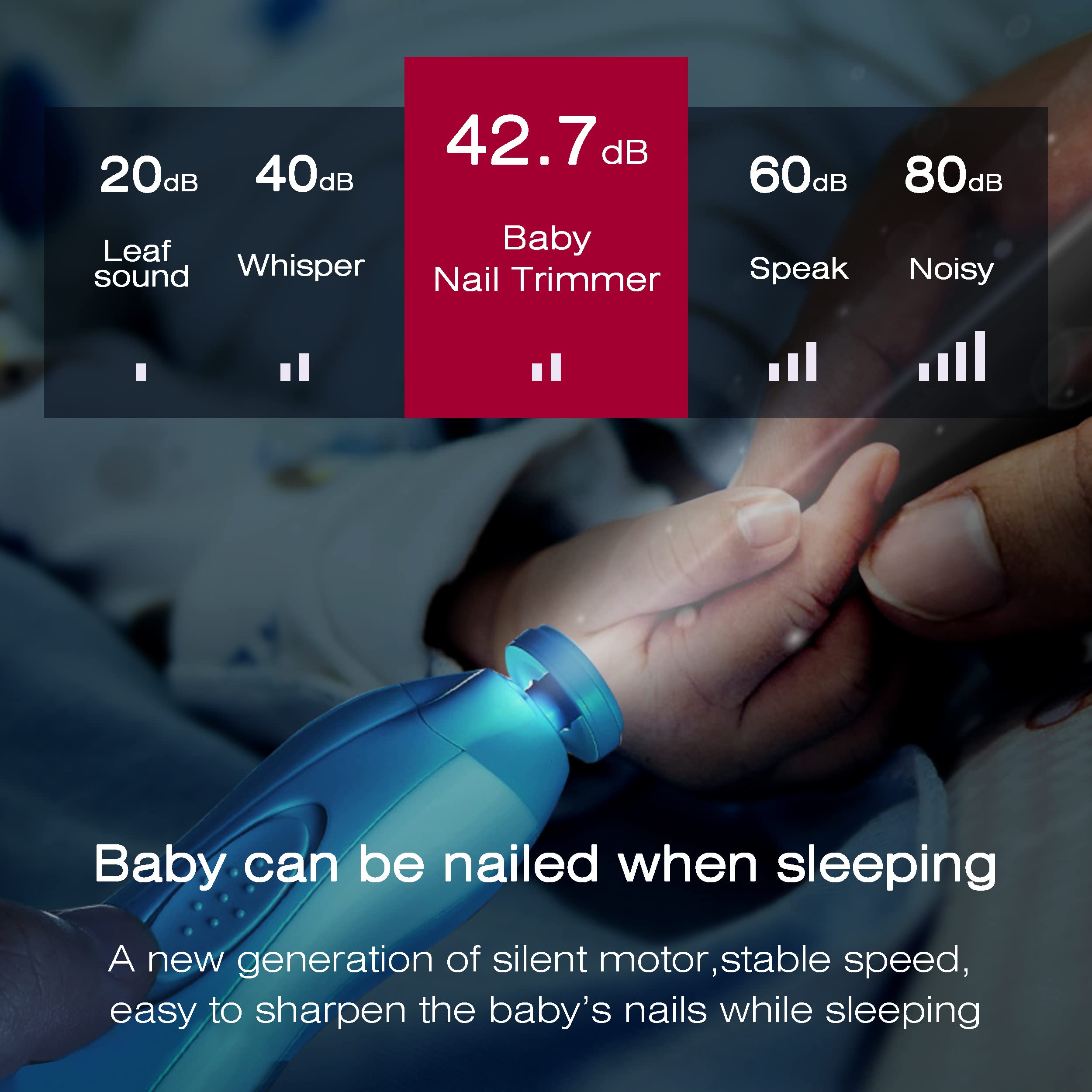 Cortaúñas para bebé, kit de lima de uñas eléctrica segura para recién nacidos, niños pequeños, dedos de los pies y las uñas, cuidado, pulido y recorte, 6 cabezales de molienda y luz LED, rosa