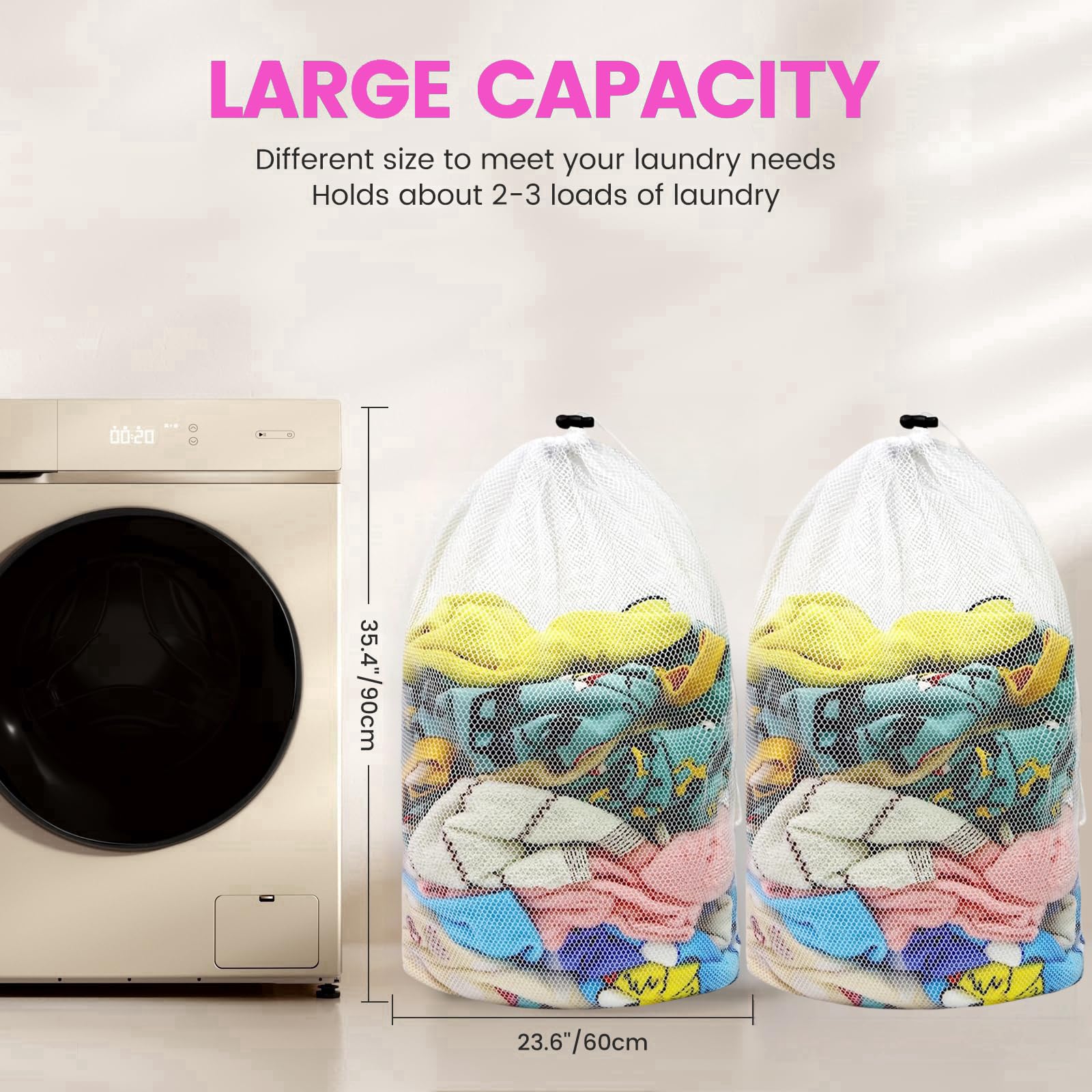 4 sacchetti per biancheria in rete con coulisse, grandi 60 x 90 cm, sacchetti per lavaggio delicati e resistenti per vestiti, piumini, lenzuolo, coperte, per dormitorio domestico e viaggi