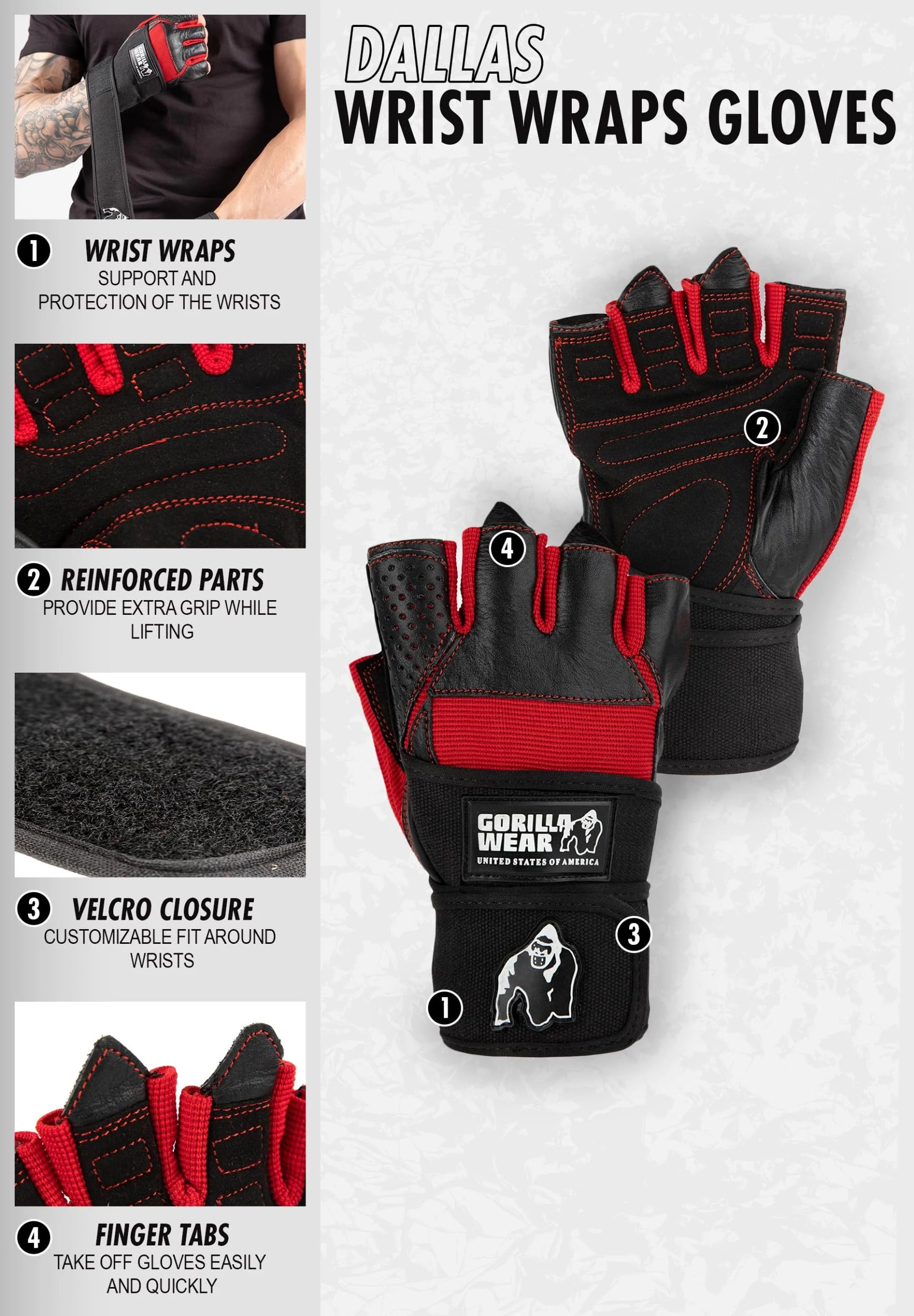 Gorilla Wear Dallas Wrist Wrap Gloves - czarne akcesoria do kulturystyki i fitnessu dla mężczyzn