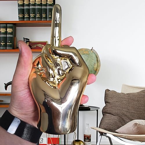 Miniatura 4 de mozhixue Estatua de dedo de resina de decoración dorada de 7.8 pulgadas, escultura de mano para mesa, escritorio, regalos