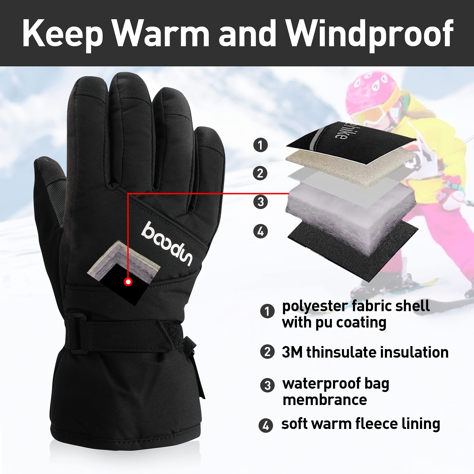 Arcweg Handschuhe Kinder Jungen Winter Warm Winterhandschuhe Skihandschuhe Fahrradhandschuhe Mädchen rutschfest Wasserdicht Gloves Laufhandschuhe Fingerhandschuhe Sport Wandern Laufen Ski