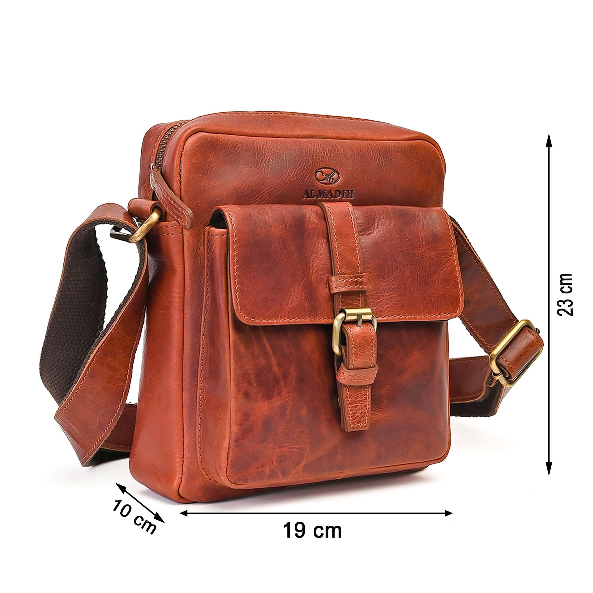 ALMADIH kleine Leder Umhängetasche Herren 8.3 Zoll iPad Mini & Tablet – MARC braun vintage Kompakte Ledertasche für Alltag & Reisen moderne Herren Messenger Schultertasche Freizeittasche Herrentasche