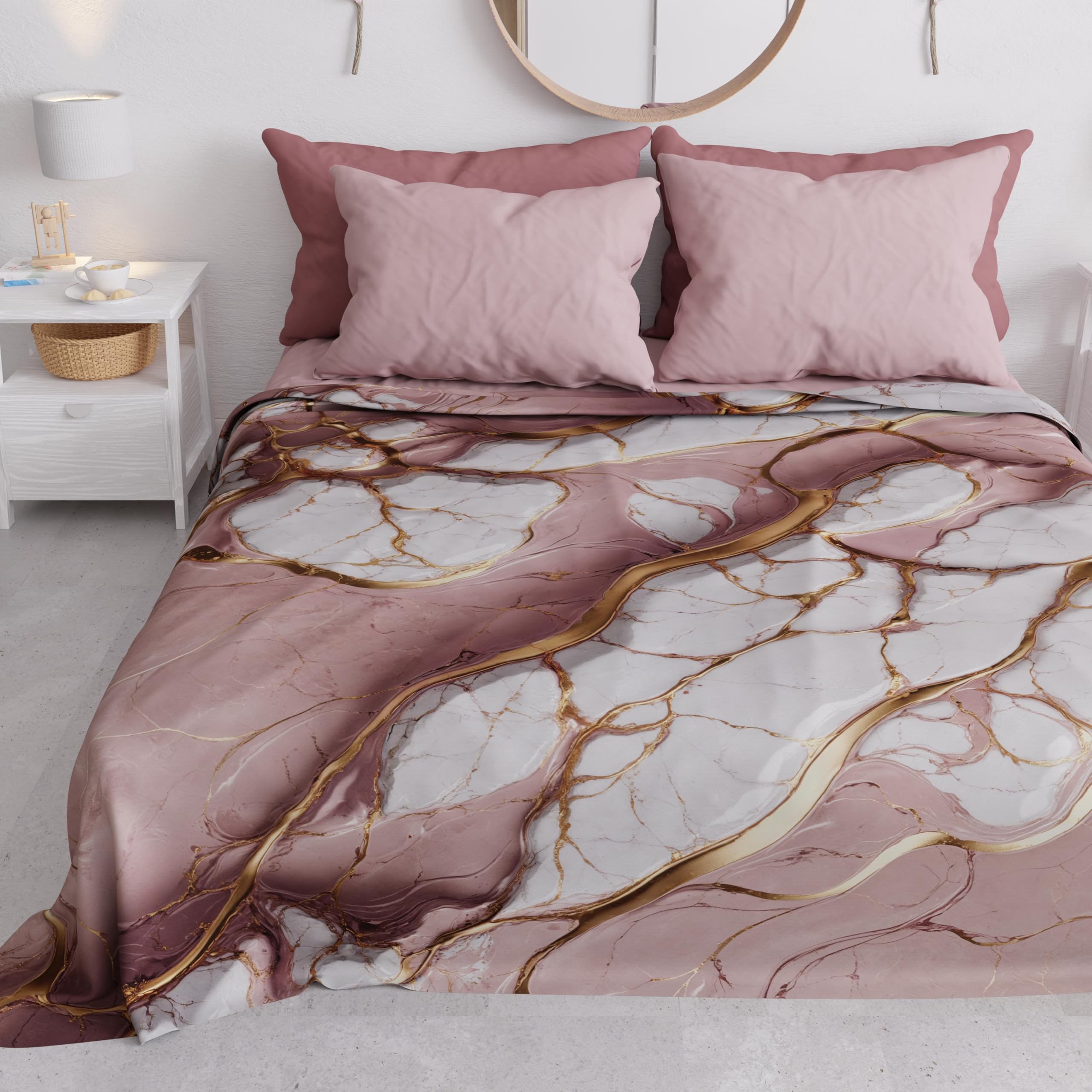 PETTI Artigiani Italiani - Single Bedspread Spring Summer Lightweight Single Bed Cover Bed Cover Marble Mauve 100% Made in Italy